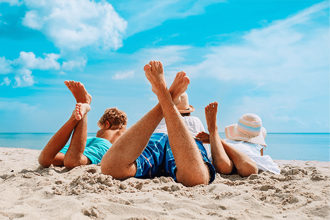 family on beach